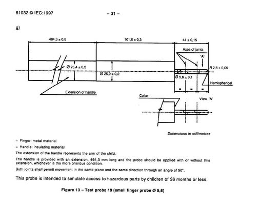 IEC61032 어린이들 안전 작은 테스트 핑거 프로브 19